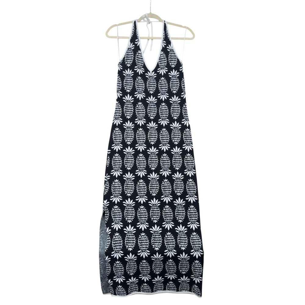 Seafolly Australia Black White Pineapple Print Halter Maxi Dress Size S